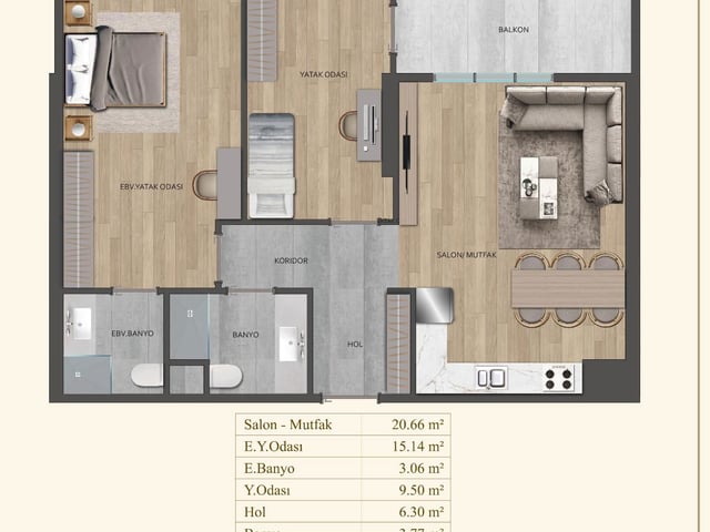 NK GEDİK CENTER MALTEPE PROJESI 2+1 91M2 BALKONLU SATILIK DAIRE