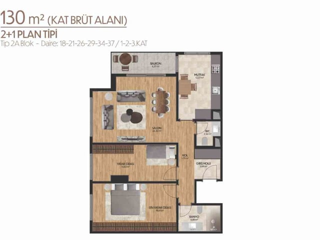 MESA KENT ETİLER DE BÜYÜK TİP KAPALI MUTFAKLI SATILIK 2+1 DAİRE
