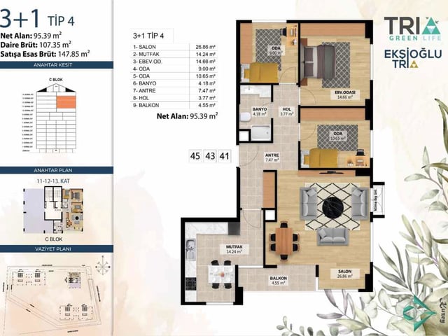 KARTAL ATALAR TRIA GREEN LIFE 3+1 | 148M2 BRÜT SATILIK DAİRE