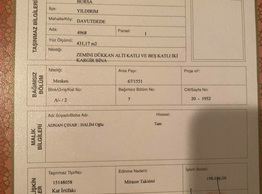 SATILIK 2+1 KARŞI Sİ AÇIK